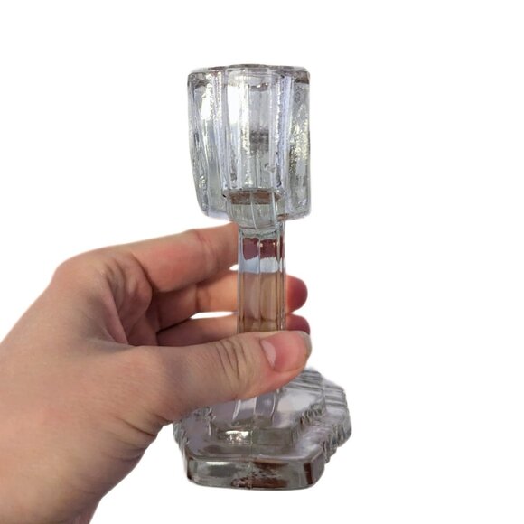 Vintage 1940s Art Deco Anchor Hocking Queen Mary Glass Candle Holders Set of 2 - Picture 6 of 7